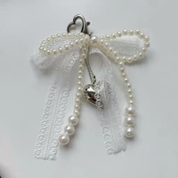 Girl Sweet Lace Pearl Bow Bag Charm Korean Ins Heart Pendant Keychain Bluetooth Headphone Decorative Chain