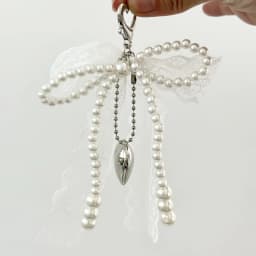 Girl Sweet Lace Pearl Bow Bag Charm Korean Ins Heart Pendant Keychain Bluetooth Headphone Decorative Chain