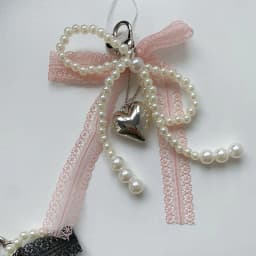 Girl Sweet Lace Pearl Bow Bag Charm Korean Ins Heart Pendant Keychain Bluetooth Headphone Decorative Chain