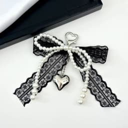 Girl Sweet Lace Pearl Bow Bag Charm Korean Ins Heart Pendant Keychain Bluetooth Headphone Decorative Chain