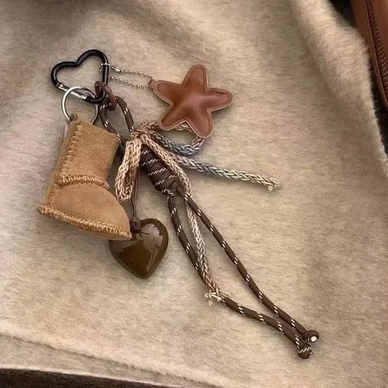 Cute Snow Boots Phone Pendant Chain Accessories Aesthetic Shoes Heart Shap Bag Decoration Keychain Gift