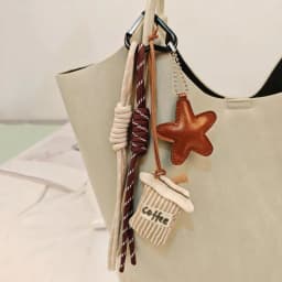 Kawaii Cartoon Linen Embroidery Coffee Bread Keychain Leather Heart Pendant Bag Charm Car Keychain Couples Bag Pendant Accessori