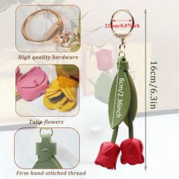 Fashion Tulip Bag Decoration PU Leather Leaf Flower Key Chain, Fashion Cute Charm Creative Bag Pendant For Family/Friends Gift