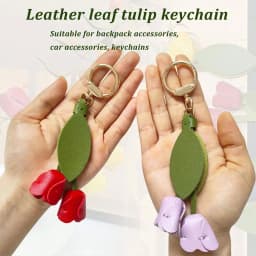 Fashion Tulip Bag Decoration PU Leather Leaf Flower Key Chain, Fashion Cute Charm Creative Bag Pendant For Family/Friends Gift