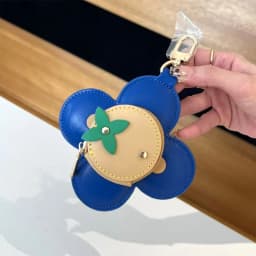Flower Leather Coin Purse | Genuine Leather Bag Charm Keychain | Handmade Zippered Pouch with Grommet Eyes for Women Gift