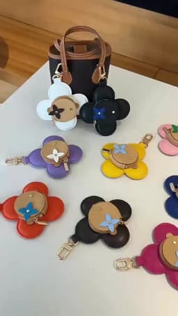 Flower Leather Coin Purse | Genuine Leather Bag Charm Keychain | Handmade Zippered Pouch with Grommet Eyes for Women Gift