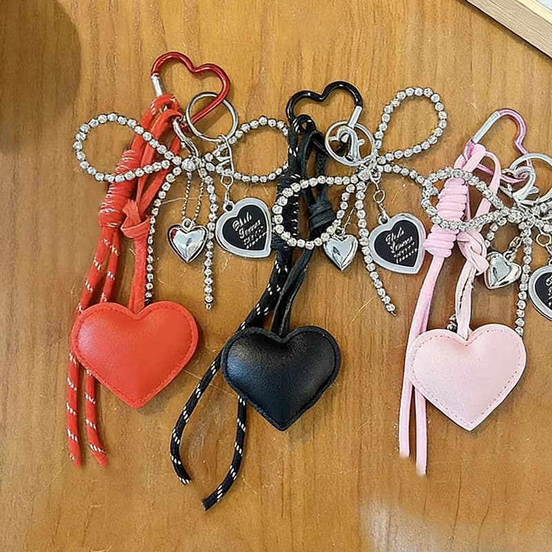 Bag Pendant Gift Heart Shape Imitation Leather Keychain Vibrant Color Bag Decor Charm Bag Car Key Accessory Ornament