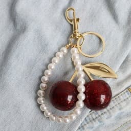 1pc Chic Black/Red Cherry Keychain with Sparkling Resin Pendant , Fashion Women's Bag Decoration Charm Key Chain DIY Accessories