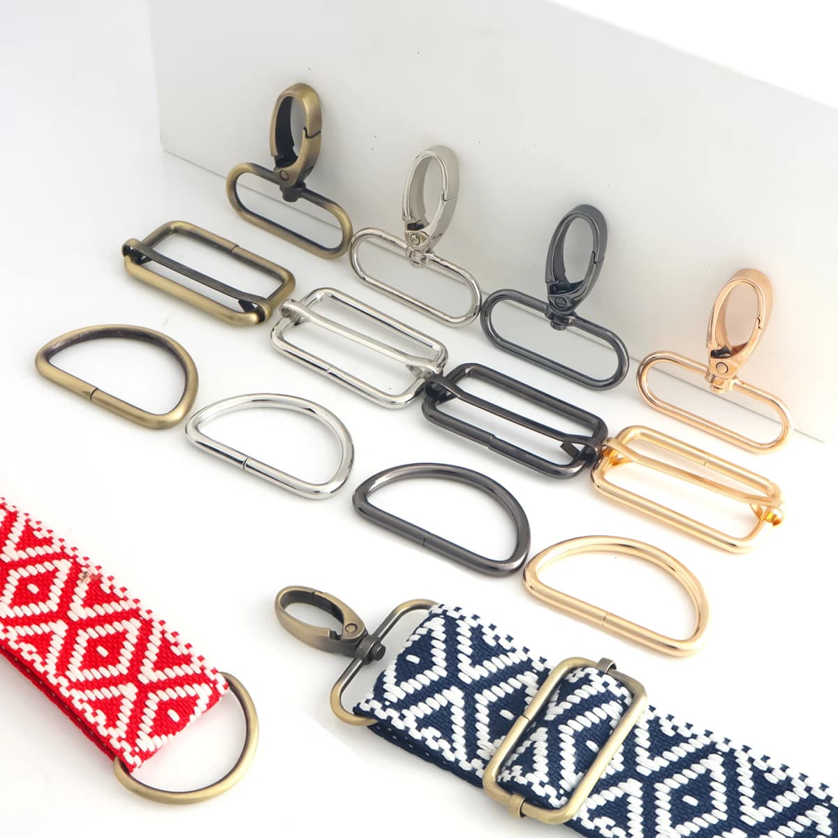 6pcs Metal Buckles Set - D Ring + Slide Buckle + Swivel Snap Hooks for Bag Backpack Straps DIY Purse Making
