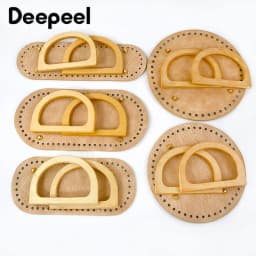 1Set Deepeel New Wooden Handles with Leather Bag Bottom Handmade Material Woven-bag Handbags Knit Bags DIY Sewing Accessories