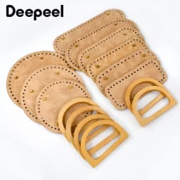 1Set Deepeel New Wooden Handles with Leather Bag Bottom Handmade Material Woven-bag Handbags Knit Bags DIY Sewing Accessories