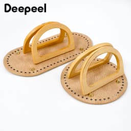 1Set Deepeel New Wooden Handles with Leather Bag Bottom Handmade Material Woven-bag Handbags Knit Bags DIY Sewing Accessories