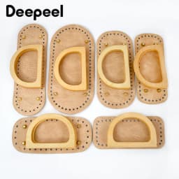 1Set Deepeel New Wooden Handles with Leather Bag Bottom Handmade Material Woven-bag Handbags Knit Bags DIY Sewing Accessories
