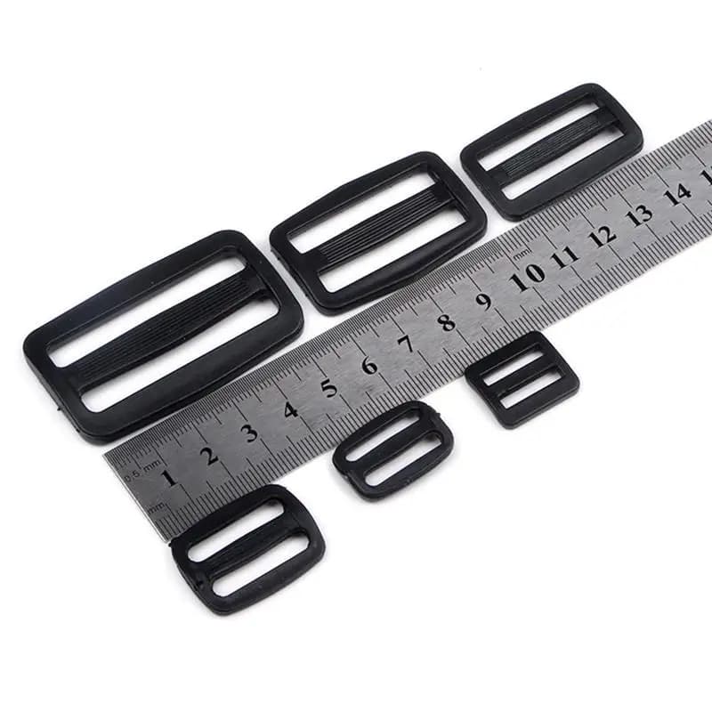 5PCS Curve Tri-Glide Slider Sliplock Buckle Adjustable Plastic Black For Bag Straps Webbing Size 15mm 20mm 25mm 32mm 38mm 50mm