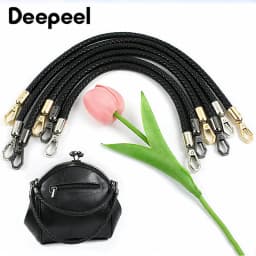 1/2Pcs 30-120cm Black PU Leather Bag Round Rope Handbag Handle Metal Buckle Chain Woven-bag Shoulder Strap Replace Accessories