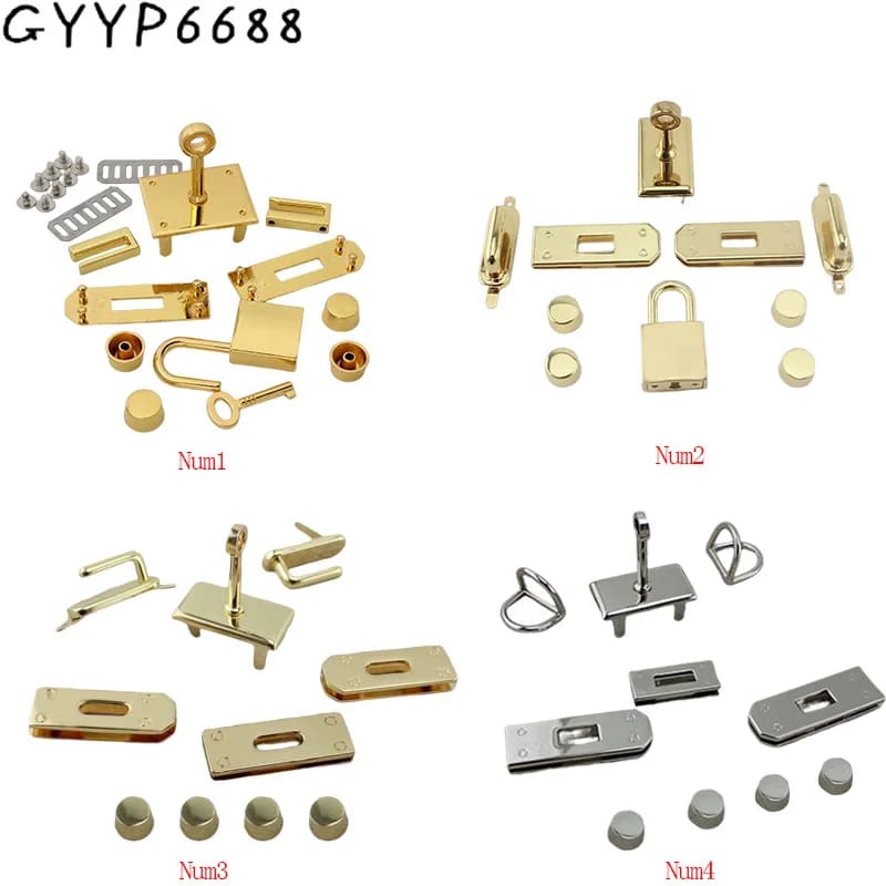 1-5Sets Metal Rectangle Eyelets Locks Hanger Panel Woman Bags Handbags Purse Hardware Clasp Closure Twist Locks DIY Accessories