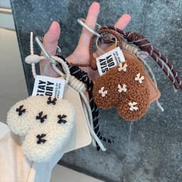 Fashion Love Plush Keychain Heart Shaped Lamb Wool Braided Rope Chain Retro Plush Handmade Pendant Key Jewelry Accessoriy