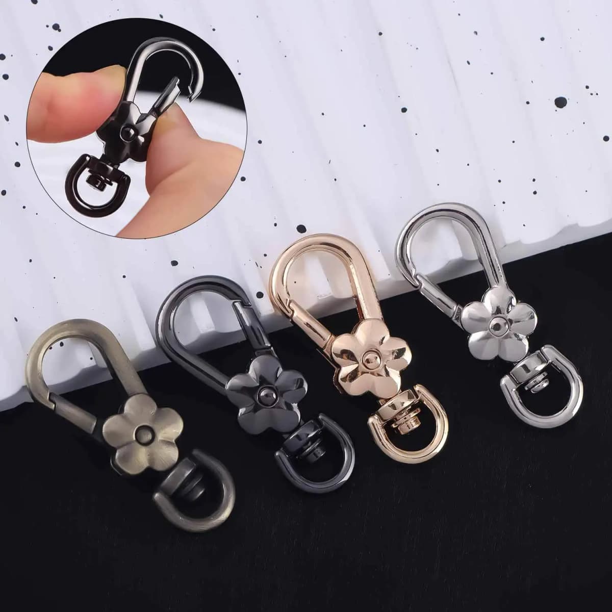 5pcs Handbags Clasps Handle Flower Lobster Metal Clasps Swivel Trigger Clips Snap Hooks Bag Key Rings Keychains Bag Accessories