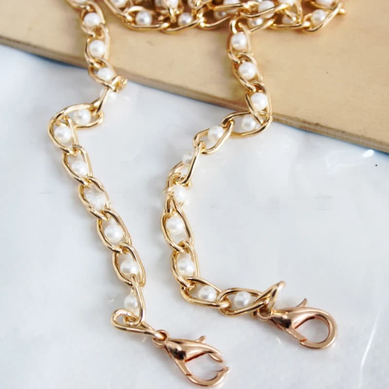 New 1PC Pearl Bag strap For Handbag Belt DIY Purse Replacement Handles Cute Bead Metal Chainfor Bag Accessories Gold Clasp