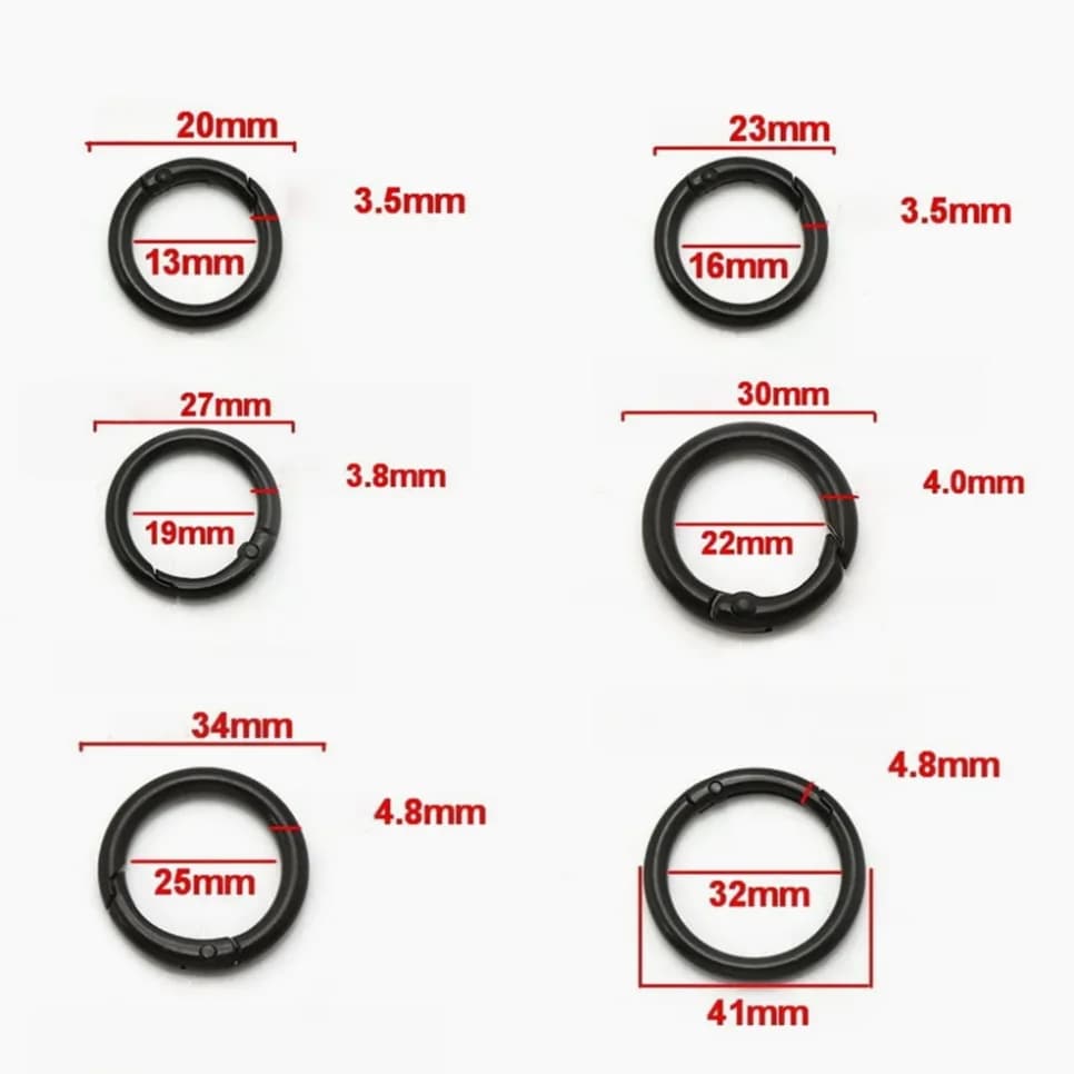 5pcs Black Spring O Rings 13-32mm round Carabiner Key Ring Trigger Snap Buckle Keychain for DIY Jewelry Making Bag Accessories