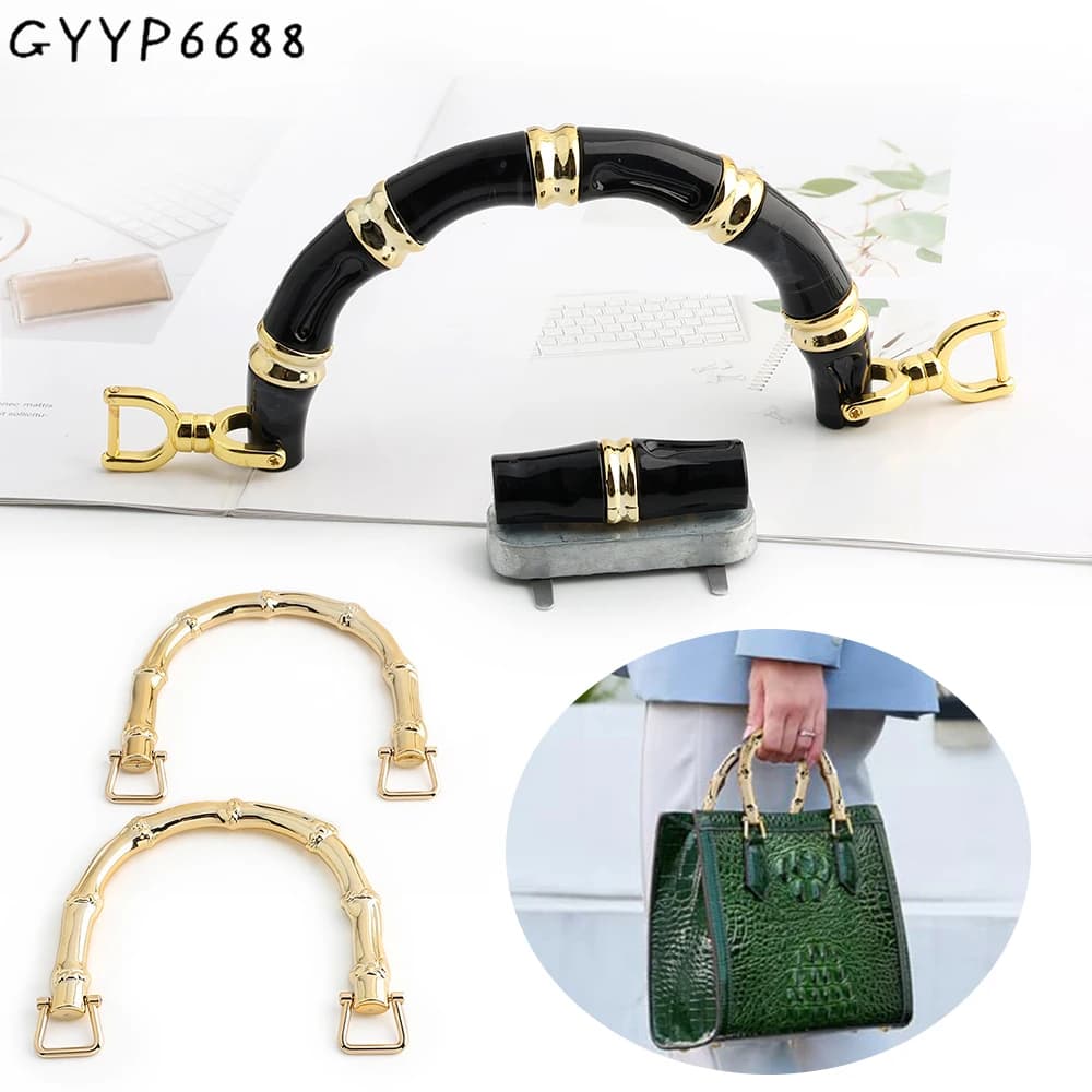 2/6/14PCS Black,light gold Acrylic Bamboo Handles With Lock U Shape Bag Strap For Replacement Handbag Shoulder Gift Accessories
