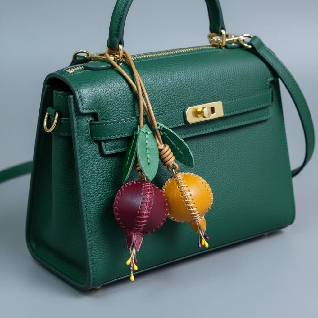 Cute Hanger Pomegranate Fruit Pendant Handmade Car Keyring Leather Keychain Creative Fashion Bag Pendant Accessories Women Girls