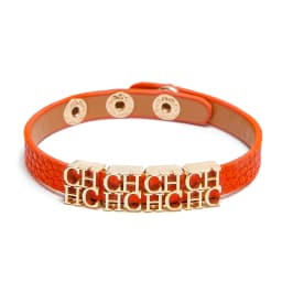 CH Fashionable Leather Bracelet with Gold Metal Letter Charms Adjustable Snap Button Closure Trendy Accessory Women