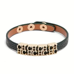 CH Fashionable Leather Bracelet with Gold Metal Letter Charms Adjustable Snap Button Closure Trendy Accessory Women