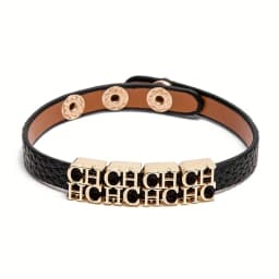 CH Fashionable Leather Bracelet with Gold Metal Letter Charms Adjustable Snap Button Closure Trendy Accessory Women