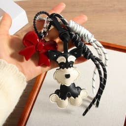 Lovely PU Leather Schnauzer Keychain Dog Cute Puppy PU Leather Hanger Animal Cartoon Bag Pendant Women