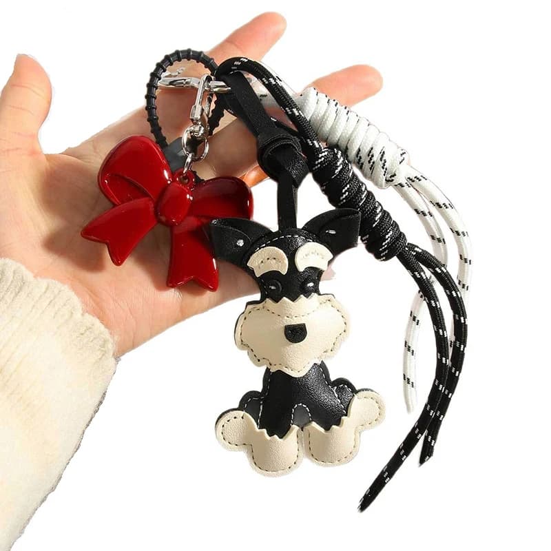 Lovely PU Leather Schnauzer Keychain Dog Cute Puppy PU Leather Hanger Animal Cartoon Bag Pendant Women