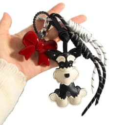 Lovely PU Leather Schnauzer Keychain Dog Cute Puppy PU Leather Hanger Animal Cartoon Bag Pendant Women