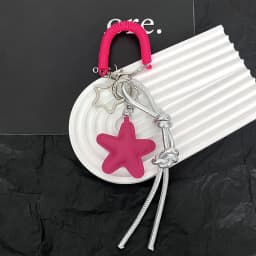 PU Leather Star and Ball Pendant Love Heart Ring Keychain Women Bag Decoration Backpace Accessories for Daily Use or Party Gifts