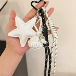 PU Leather Star and Ball Pendant Love Heart Ring Keychain Women Bag Decoration Backpace Accessories for Daily Use or Party Gifts