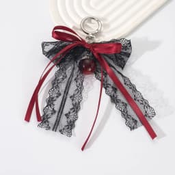 Lace bow Keychain Hollow Red Ribbon Cherry Pendant Women Handbag and Backpack Key Chain Exquisite Ornament Holiday Gift Decor