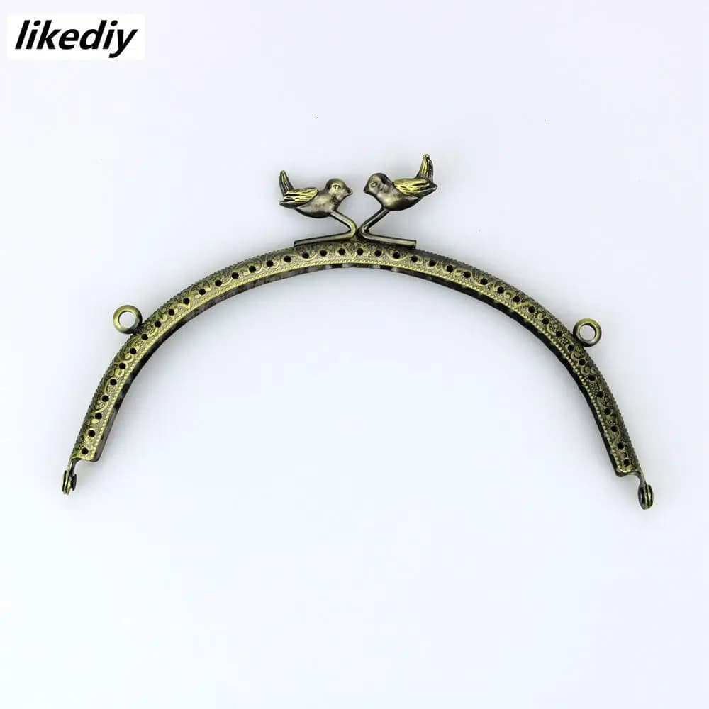 1 Piece 15 CM Antique Bronze Semicircle Cartoon Bird Bead Metal Purse Frame Embossing Kiss Clasp DIY Bag Accessory