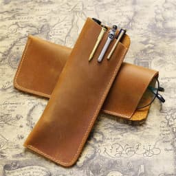 Vintage Crazy Horse Leather Pen Pouch Simple Pure Handmade Leather Small Pen Case Men's and Women's Portable Storage Glasses Pro