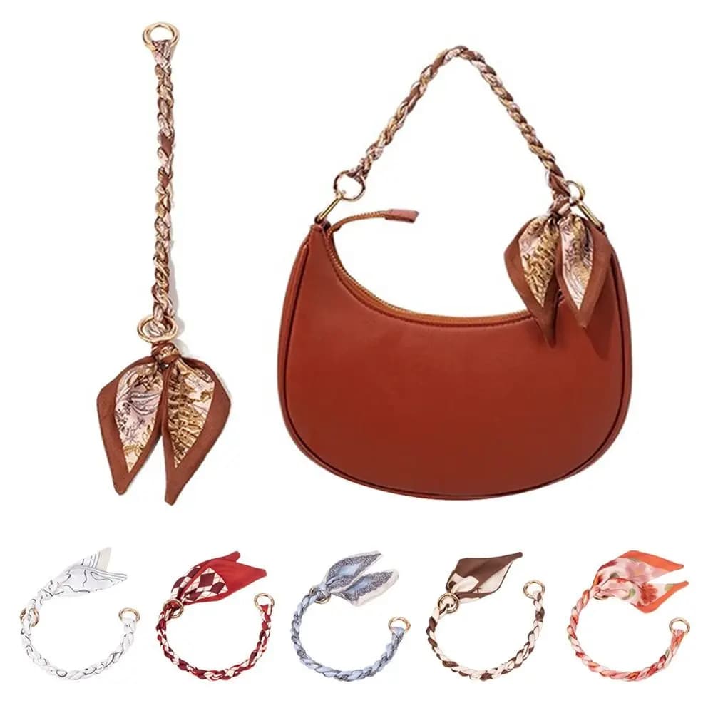Silk Scarf Bag Chain Metal Alloy Scarf Metal Chain Detachable Bow Ribbon Handbag Strap Purse Chain DIY Handbag Accessory