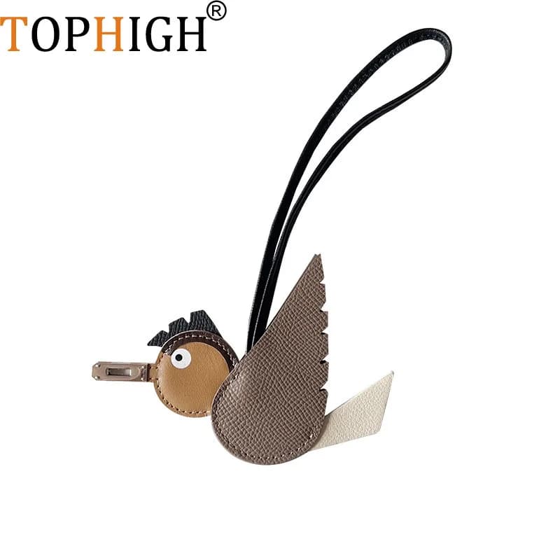 TOPHIGH Flying Bird Pendant For Women Bag Cowhide Leather New Cartoon Designer Luxury Bag's Keychain Newly Car hanging Charms