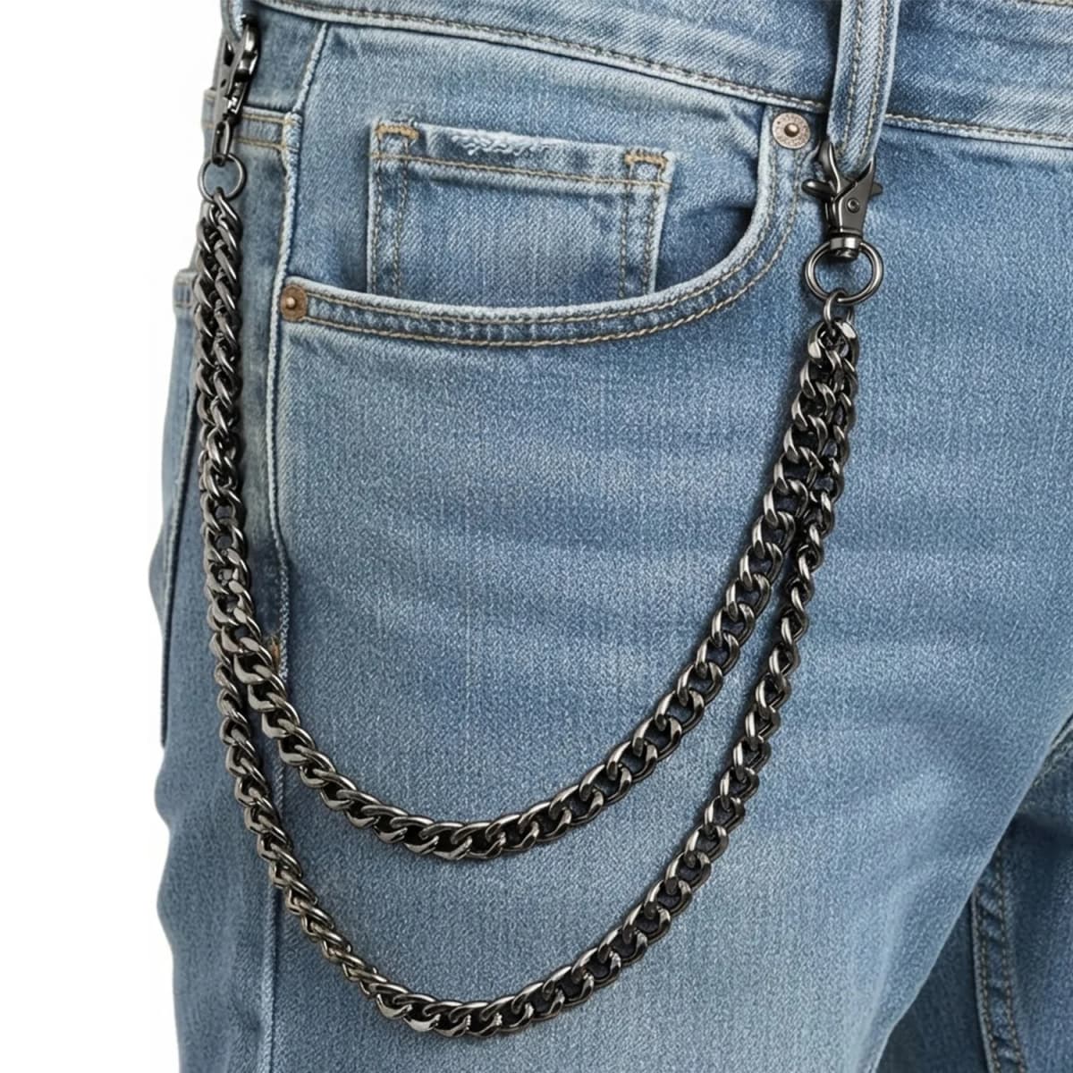 Men Women Double Layer Wallet Chain Hip Hop Punk Jeans Chain Biker Motorcycle Keychain