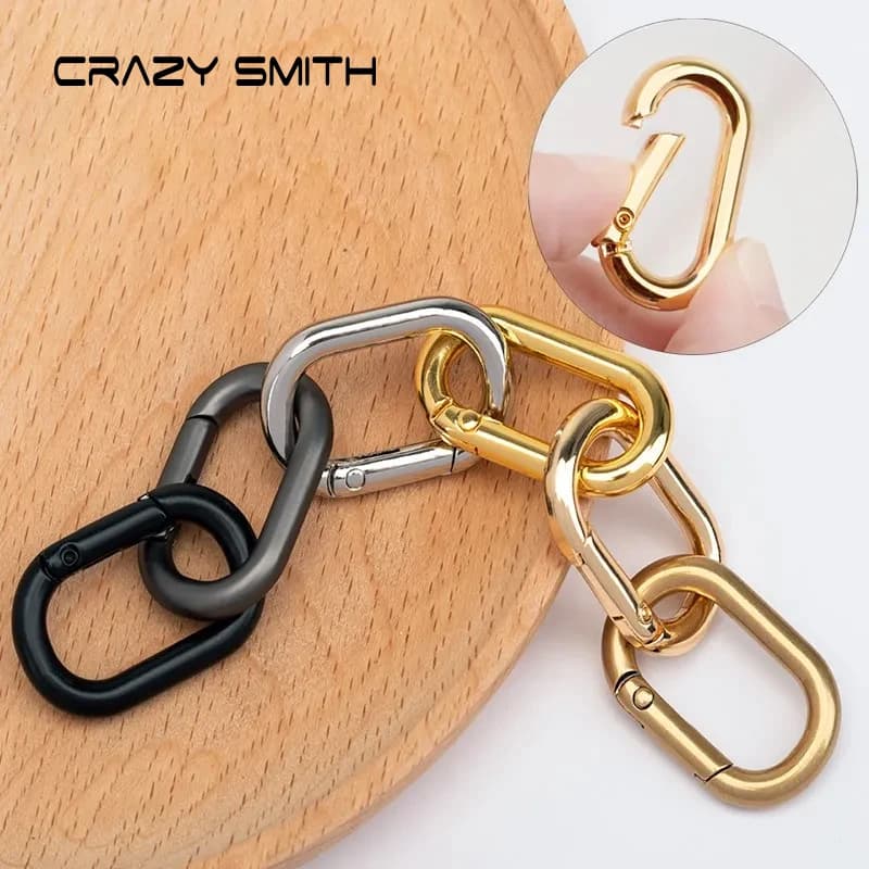 CRAZYSMITH Metal Oval Ring Spring Clasps Hook Buckles Openable Carabiner Keychain 2Pcs Leather Handbag Strap Belt Hooks Chain