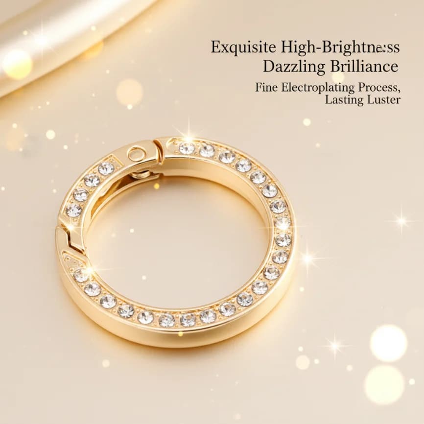 5-30pcs Bling Rhinestone Spring O-Rings round Hooks Clip Carabiner Buckle for DIY Keyrings Handbag Purse Car Keychain Accessory