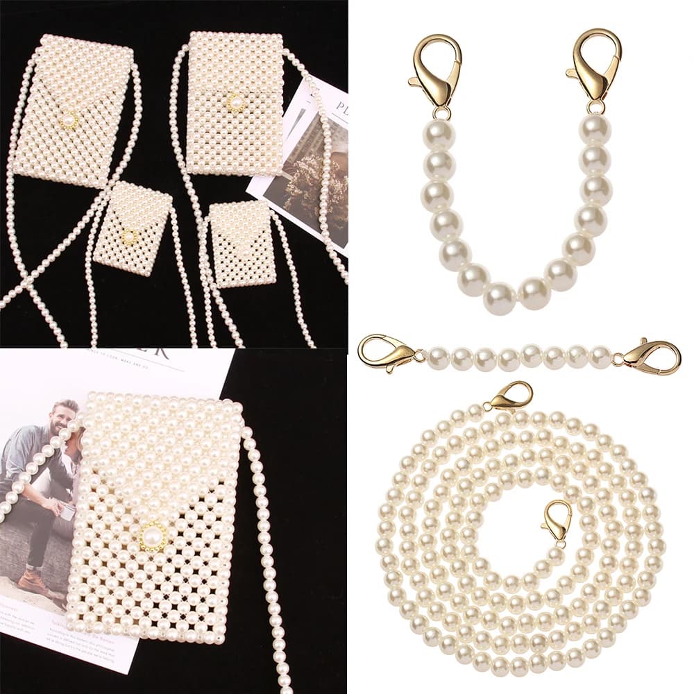 Pearls Strap for Bags Fashion Elegant Pearl Handbag' Handles DIY Purse Replacement Long Beaded Chain Shoulder Bag Straps Belt