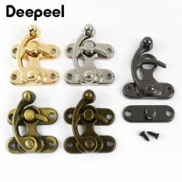 1-5Pcs 45X37mm Box Toggle Latch Hasp Metal Lock Decor Hasps Hook Clasp Curved Buckle For Jewelry Chest DIY Hardware Accessories