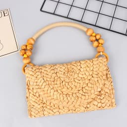 Women Fashion Wooden Bead Rope Bag Strap Wooden Handle Rope Beads Handbag Shoulder Belt DIY Replacement Bag Accessories