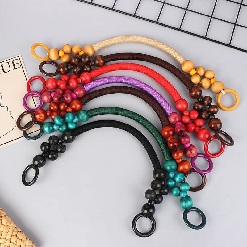 Women Fashion Wooden Bead Rope Bag Strap Wooden Handle Rope Beads Handbag Shoulder Belt DIY Replacement Bag Accessories