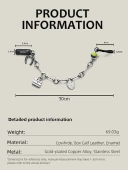 Luxury Metal Spliced Calfskin Bag Charm Silver Chain Pendant For Birkin Kelly Handbag Decor,Fashion Bag Accessory