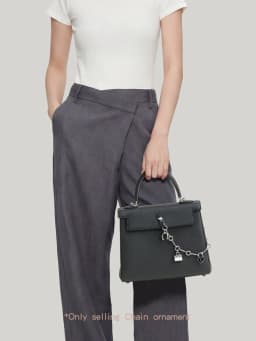 Luxury Metal Spliced Calfskin Bag Charm Silver Chain Pendant For Birkin Kelly Handbag Decor,Fashion Bag Accessory