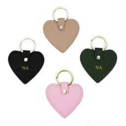 Free custom monogram logo leather keyring saffiano heart shaped kechians for promotion gift keychain ring keychain