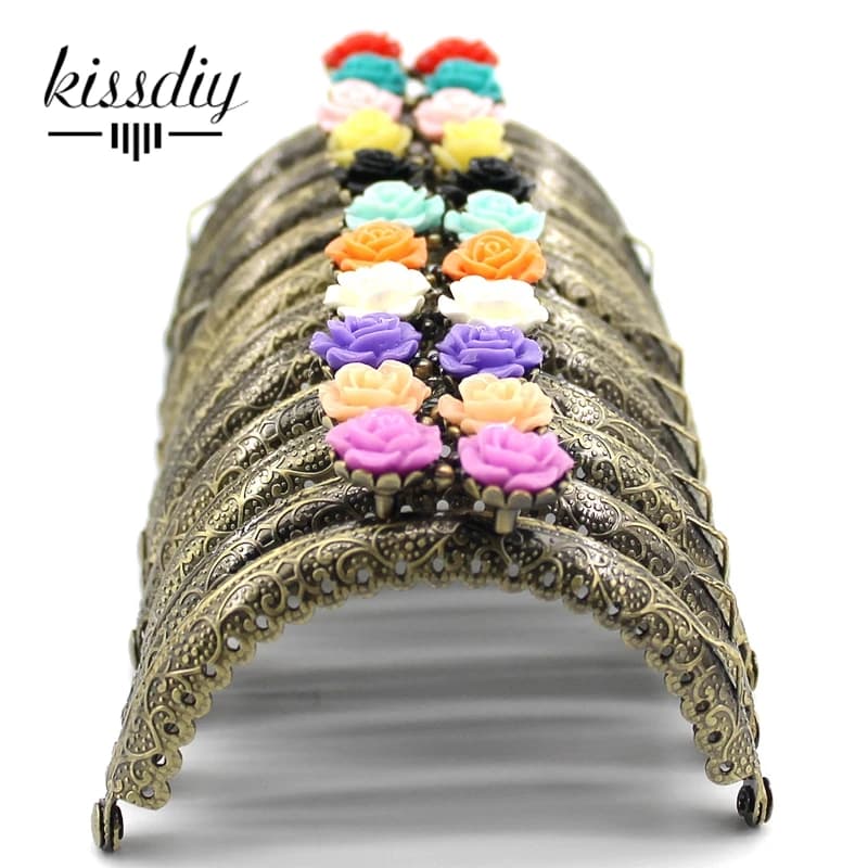 KISSDIY 10pcs 8.5CM Rose Head Pattern Purse Frame Antique Bronze Semi-Circle Shape Bag Kiss Clasp Lace Metal DIY Bag Accessories